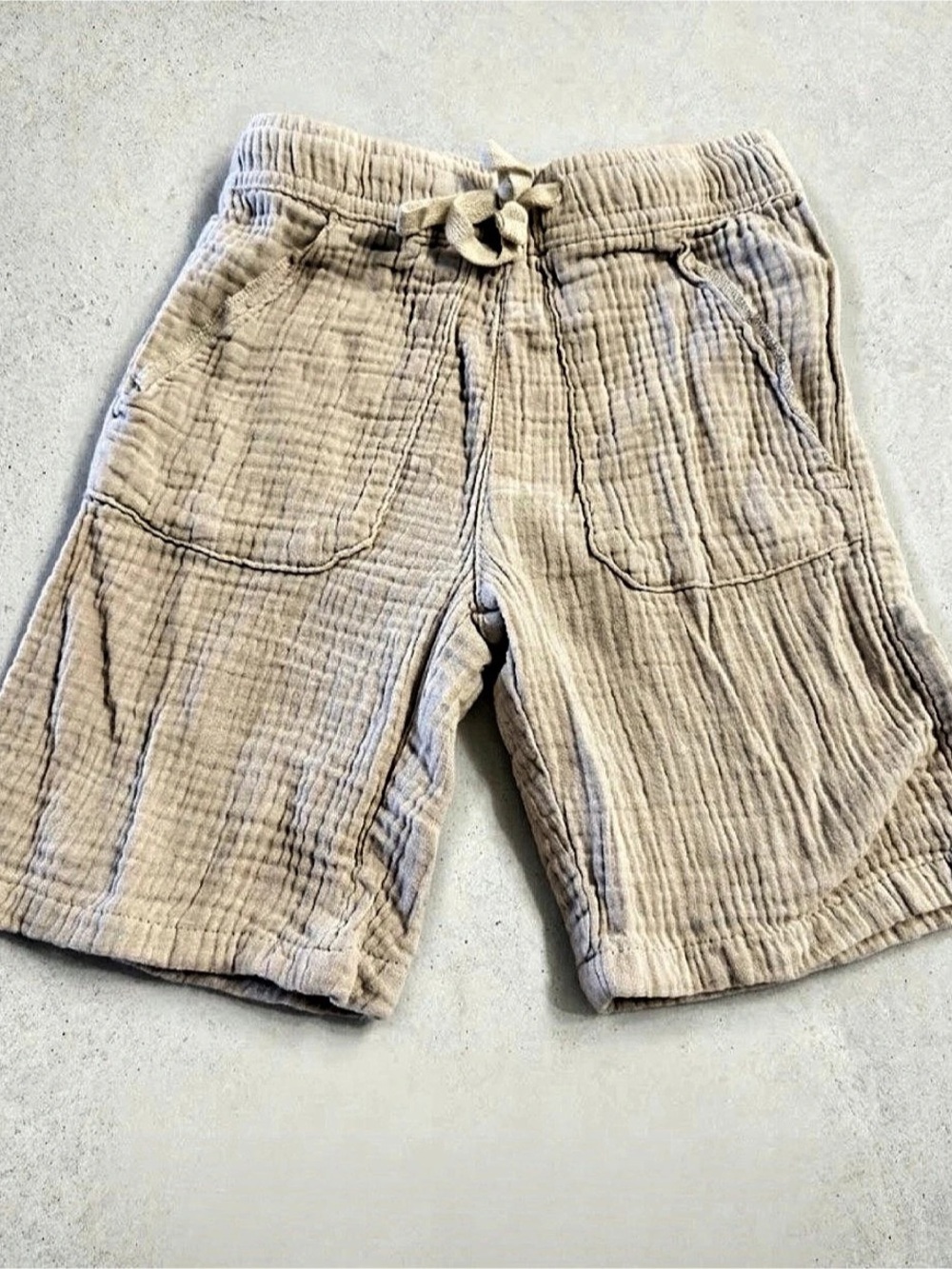 KIDS Boys Gauze Drawstring Shorts — Beige Size 6-7 Yrs